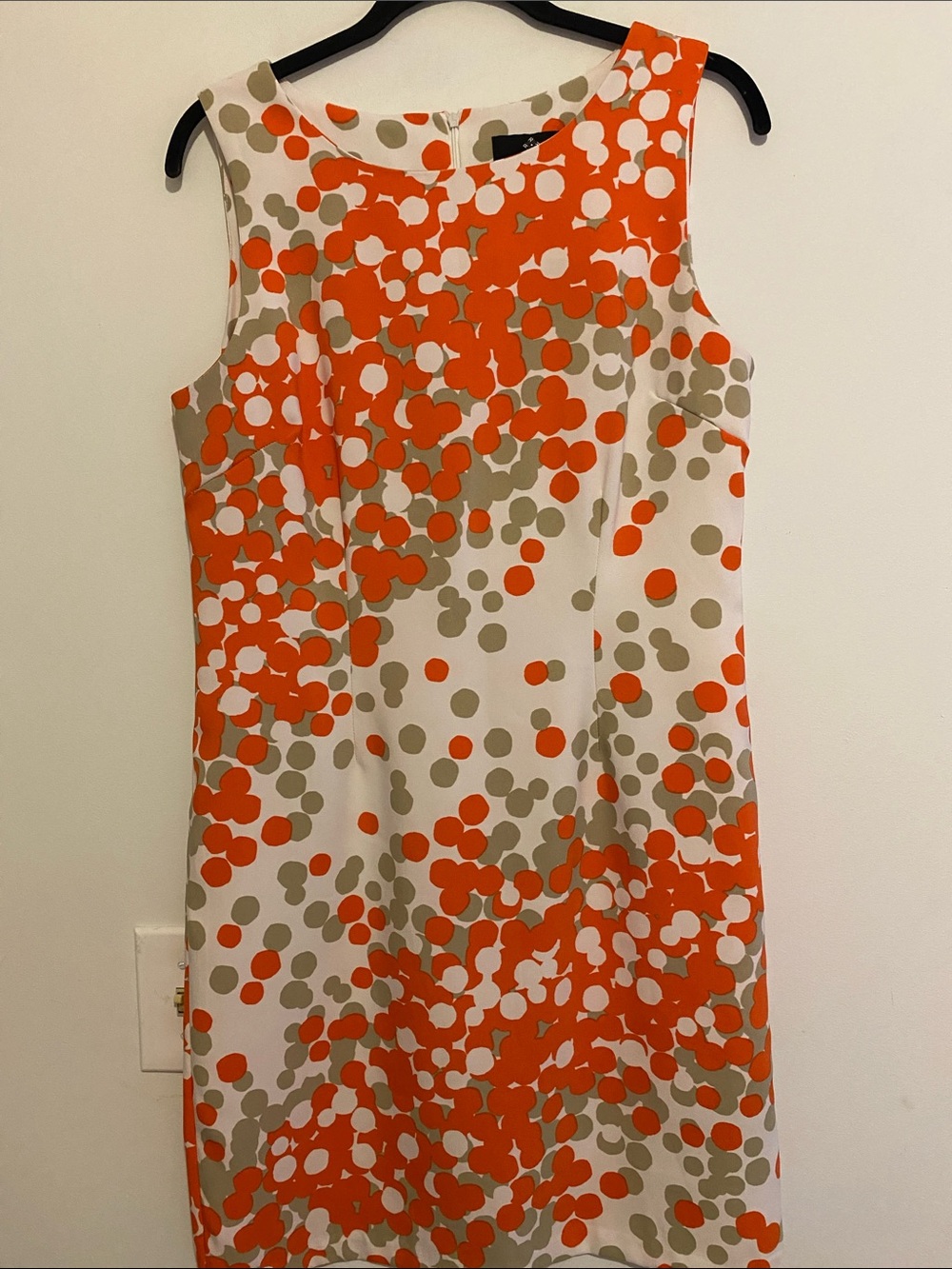 Ronni Nicole Orange, Beige and White Polka Dot Midi Shift Dress